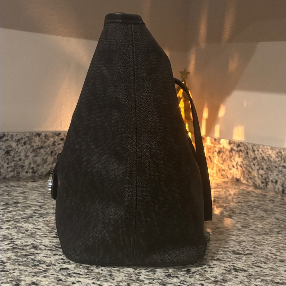 Michael Kors Black Tote Shoulder Bag Large MK Monogram Interior Pocket Work Bag - Picture 5 of 9